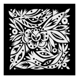 BW Bird Art Cutouts Poster - Negatief Afbeelding Perfect Poster