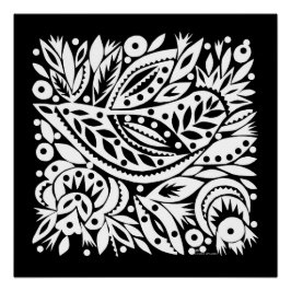 BW Bird Art Cutouts Poster - Negatief Afbeelding Perfect Poster