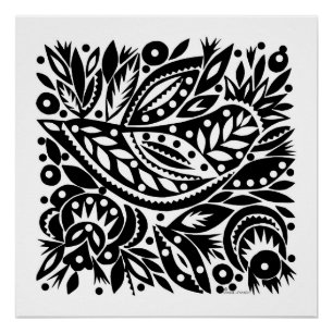 BW Bird Art Cutouts Poster - Positief Afbeelding Perfect Poster