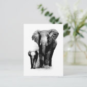 BW Elephant & Baby Elephant Briefkaart (Staand voorkant)