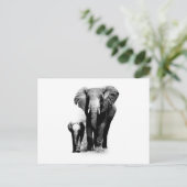 BW Elephant & Baby Elephant Briefkaart (Staand voorkant)