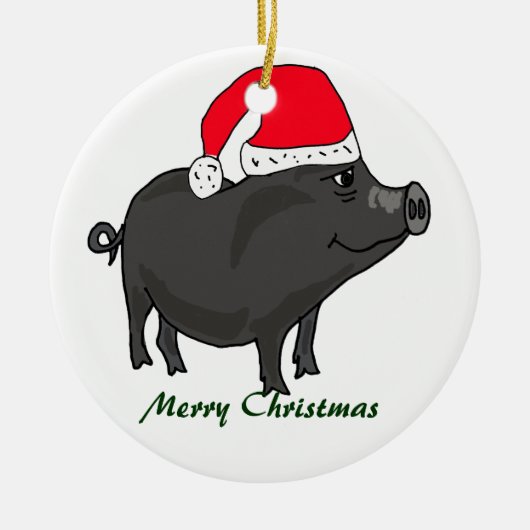 BW- Pot Bellied Pig in Santa Hat Ornament (Voorkant)