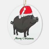BW- Pot Bellied Pig in Santa Hat Ornament (Links)