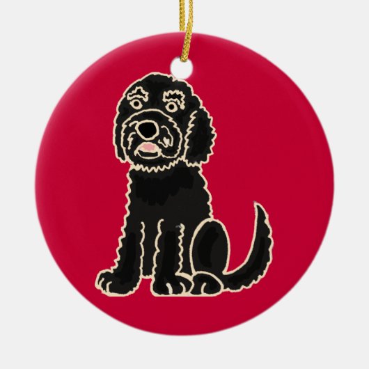 BW - Schattige Black Labradoodle Ornament (Voorkant)