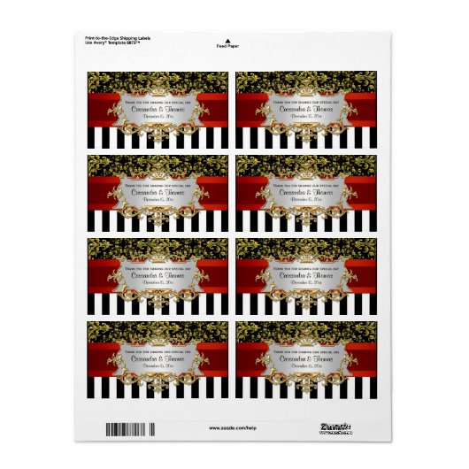 BW Stripe, Black Gold Damask H Wine Flaconetiket Etiket (Full Sheet)