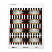 BW Stripe, Noir Rouge Ruban H Étiquette bouteille  (Feuille entière)