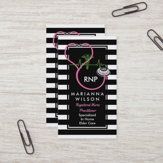 BW Stripes Moderne verpleegstethescoop Visitekaartje (Voorkant / Achterkant in situ)