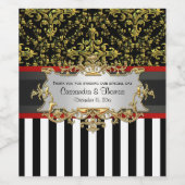 BW V Stripe, Black Gold Damask Vin Étiquette boute (Étiquettes simples)