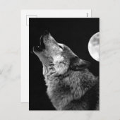 BW Wolf Howling bij Moon Feestdagenkaart (Voorkant / Achterkant)