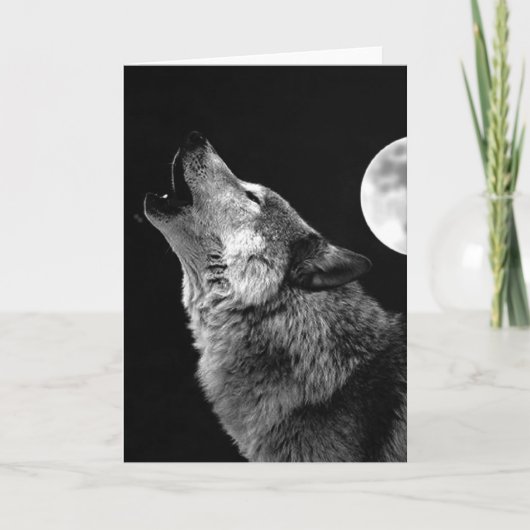BW Wolf Howling bij Moon Kaart (Voorkant)