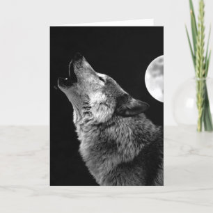 BW Wolf Howling bij Moon Kaart