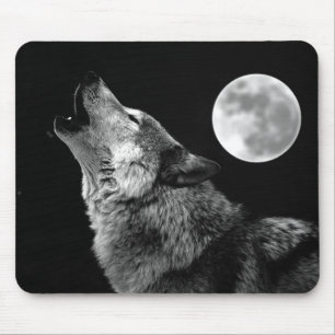 BW Wolf Howling bij Moon Muismat
