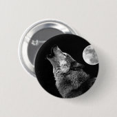 BW Wolf Howling bij Moon Ronde Button 5,7 Cm (Voorkant /achterkant)