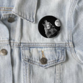 BW Wolf Howling bij Moon Ronde Button 5,7 Cm (In situ)
