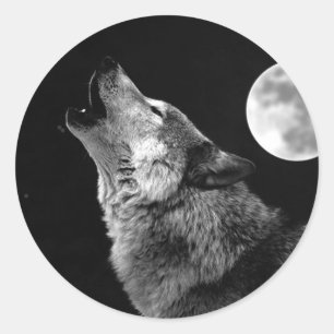 BW Wolf Howling bij Moon Ronde Sticker
