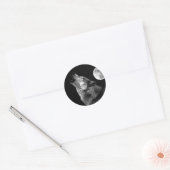BW Wolf Howling bij Moon Ronde Sticker (Envelop)