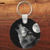 BW Wolf Howling bij Moon Sleutelhanger (Voorkant)