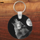 BW Wolf Howling bij Moon Sleutelhanger (Voorkant)