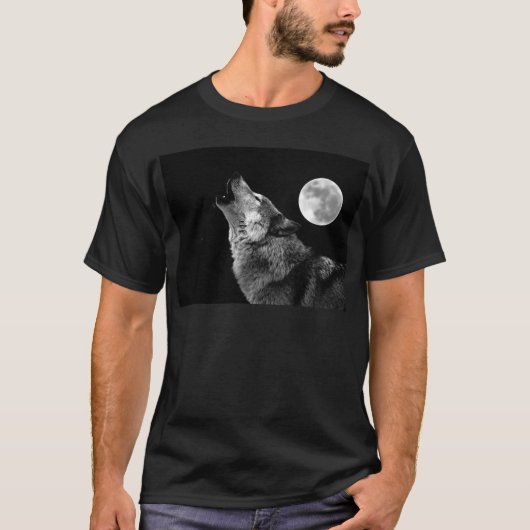 BW Wolf Howling bij Moon T-shirt (Voorkant)