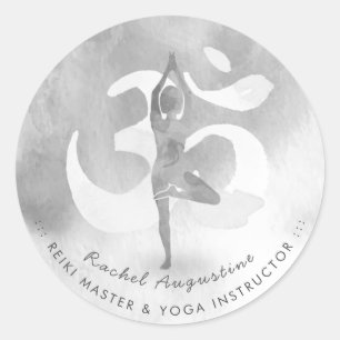 BW Yoga Instructor Meditation Pose Te Sign Adres Ronde Sticker