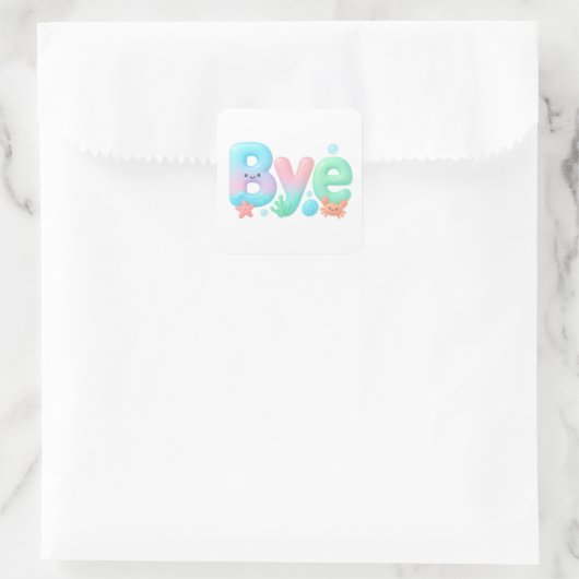 Bye Glossy Pastel Ocean Text Vierkante Sticker (Tas)