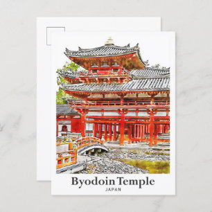 Byodoin Temple Japan Travel Waterverf met de hand  Briefkaart