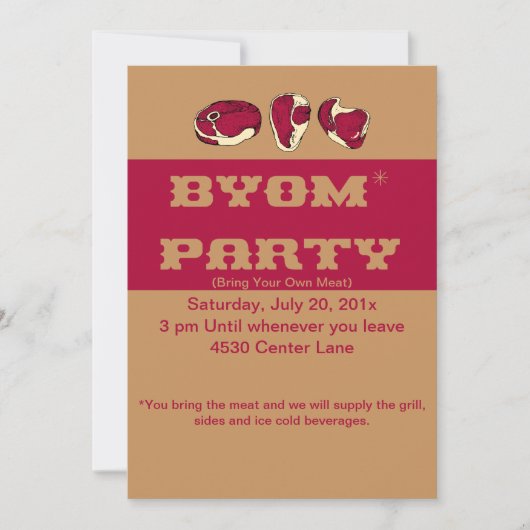 BYOM (Apportez Votre Propre Viande) Invitation BBQ (Devant)