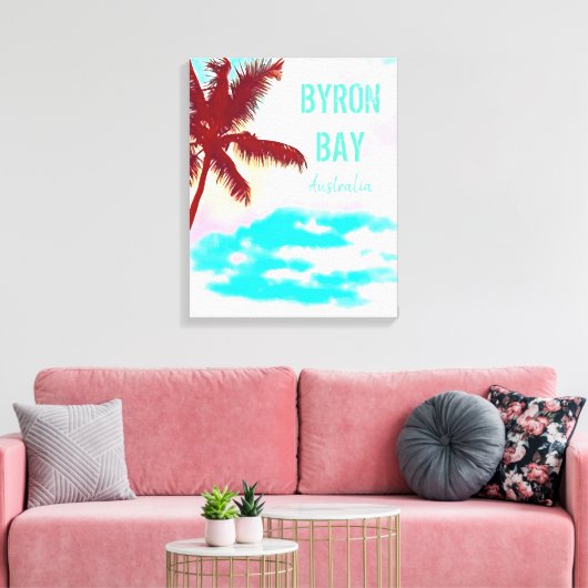 Byron Bay hipster palm Australië reisdruk Canvas Afdruk (Insitu (Woonkamer))