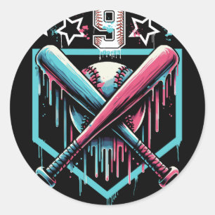 Bysebyll Drip 9e verjaardag Jongens Nummer 9 Jeugd Ronde Sticker