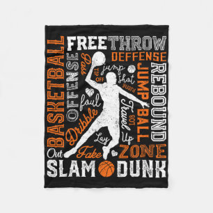 Bysketbyll Speler Slam Dunk Typografie Word Art VI Fleece Deken