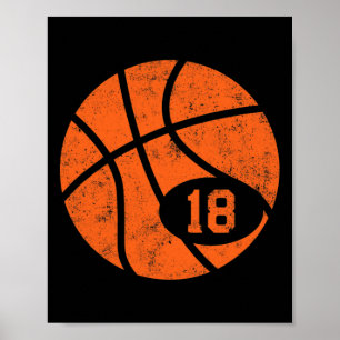 Bysketbyll Sport 18 Jersey Nummer Distress Poster