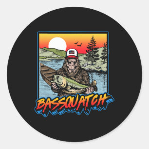 Byssquatch! Grappige Byss Vissende Sasquatch Retro Ronde Sticker