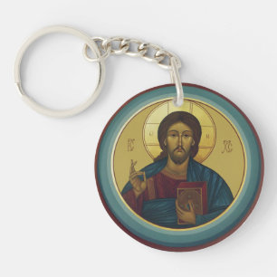 Byzantijnse Christus Pantocrator Ronde Mozaïek Kun Sleutelhanger