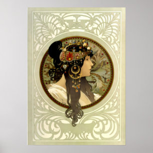 Byzantijnse hoofden Brunette door Alphonse Mucha Poster
