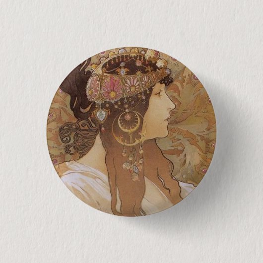 Byzantine Head: Brunette Ronde Button 3,2 Cm (Voorkant)