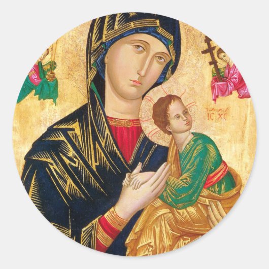 Byzantine Maagd Maria en Kind Icon Kerstmis Ronde Sticker (Voorkant)
