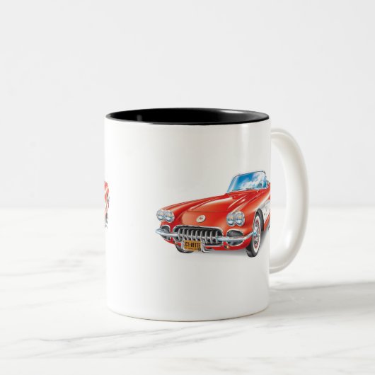 C1 Red Vette Illustratie Two-Tone Koffee Mok (Voorkant rechts)
