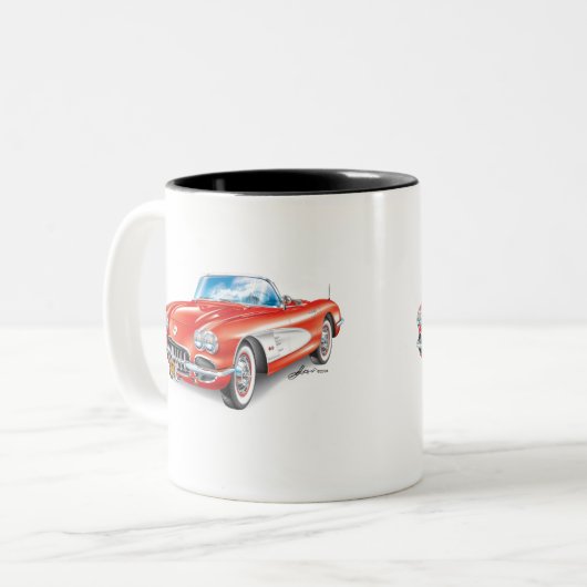 C1 Red Vette Illustratie Two-Tone Koffee Mok (Voorkant links)