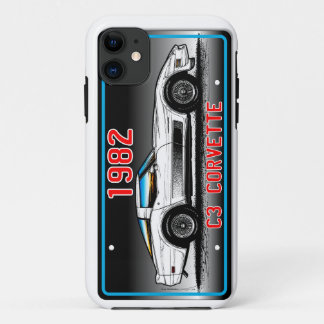 C3 1982 Corvette Licentie Bord Art-Grey Background iPhone 11 Hoesje
