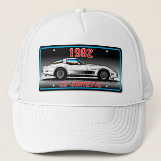 C3 1982 Corvette Licentie Bord Art-Grey Background Trucker Pet
