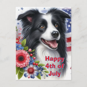 C4th of July Border Collie Vakantie Ansichtkaart Feestdagenkaart