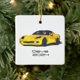 C6 Corvette Sportwagen Gele Hand getrokken Schets Keramisch Ornament