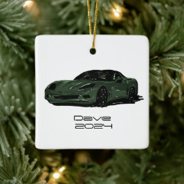 C6 Corvette Sportwagen Groene Hand getrokken Schet Keramisch Ornament