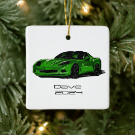 C6 Corvette Sportwagen Groene Hand getrokken Schet Keramisch Ornament