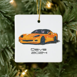 C6 Corvette Sportwagen Sinaasappel Hand getrokken  Keramisch Ornament