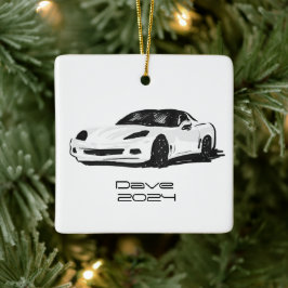 C6 Corvette Sportwagen Witte Hand getrokken Schets Keramisch Ornament
