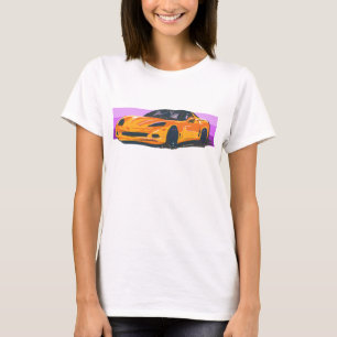 C6 Oranje Corvette Sportscar met Roze Streep T-shirt