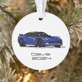 C7 Corvette Sportwagen Blauw Hand getrokken Schets Ornament