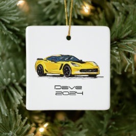 C7 Corvette Sportwagen Gele Hand getrokken Schets Keramisch Ornament