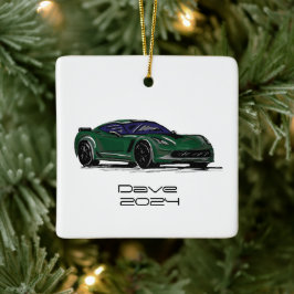 C7 Corvette Sportwagen Groene Hand Getrokken Schet Keramisch Ornament